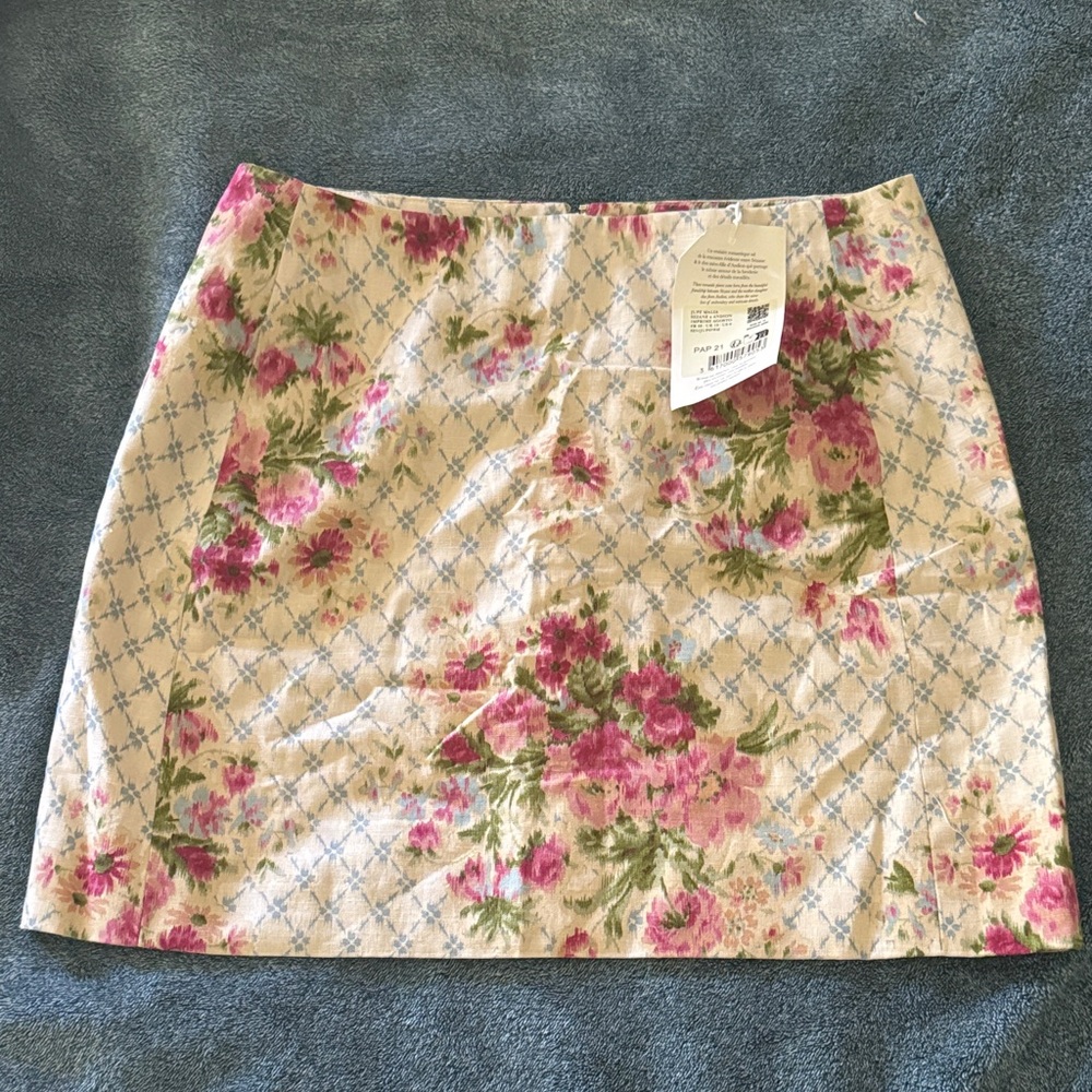 Sezane Floral Mini Skirt in Cream, Pink & Green